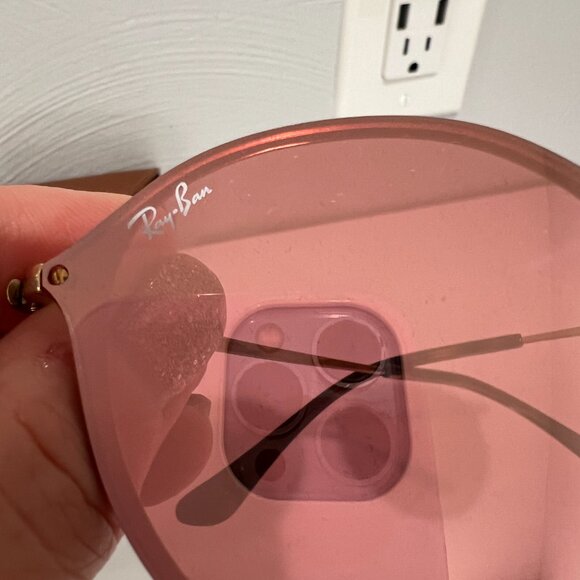 Ray Ban Blaze Round Gold RB3574N 001/E4 Pink Mirrored Sunglasses Unisex 59mm - Picture 3 of 10